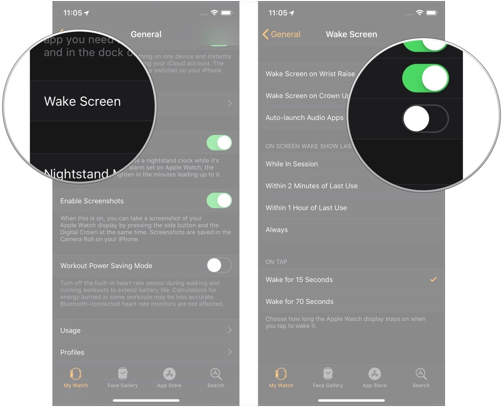 Нажмите Wake Screen, нажмите переключатель
