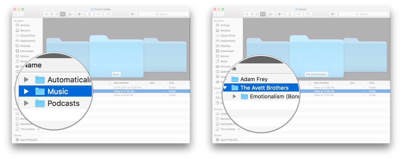 Дважды щелкните Музыка, выберите исполнителей и альбомы