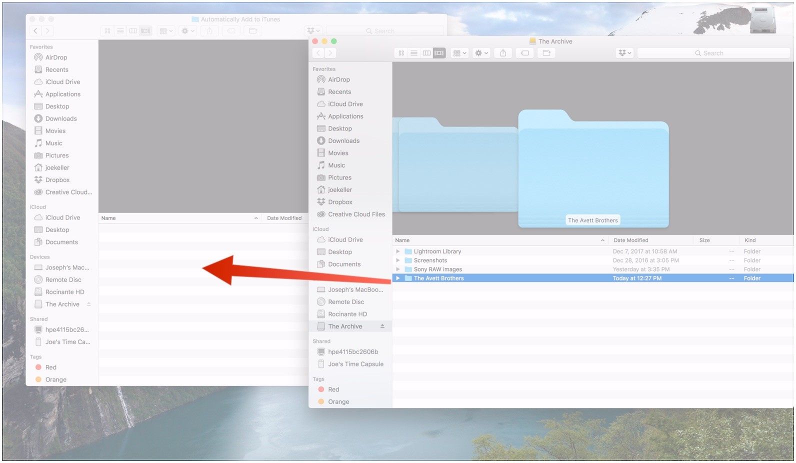Перетащите в Автоматически добавить в папку iTunes