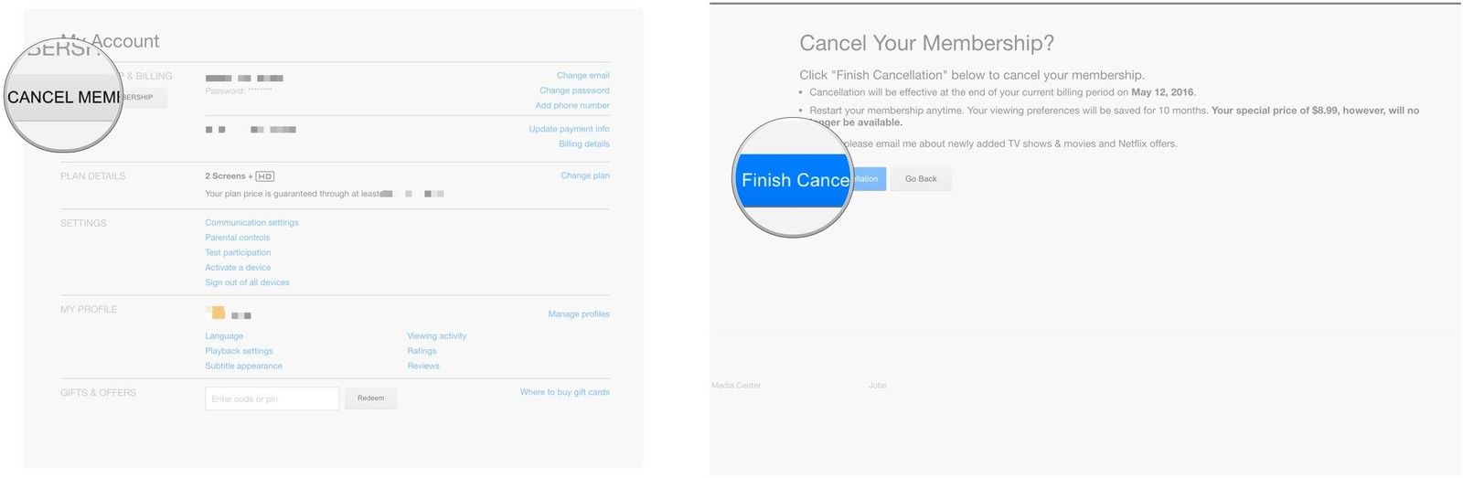 Нажмите Отмена членства, нажмите Готово Отмена