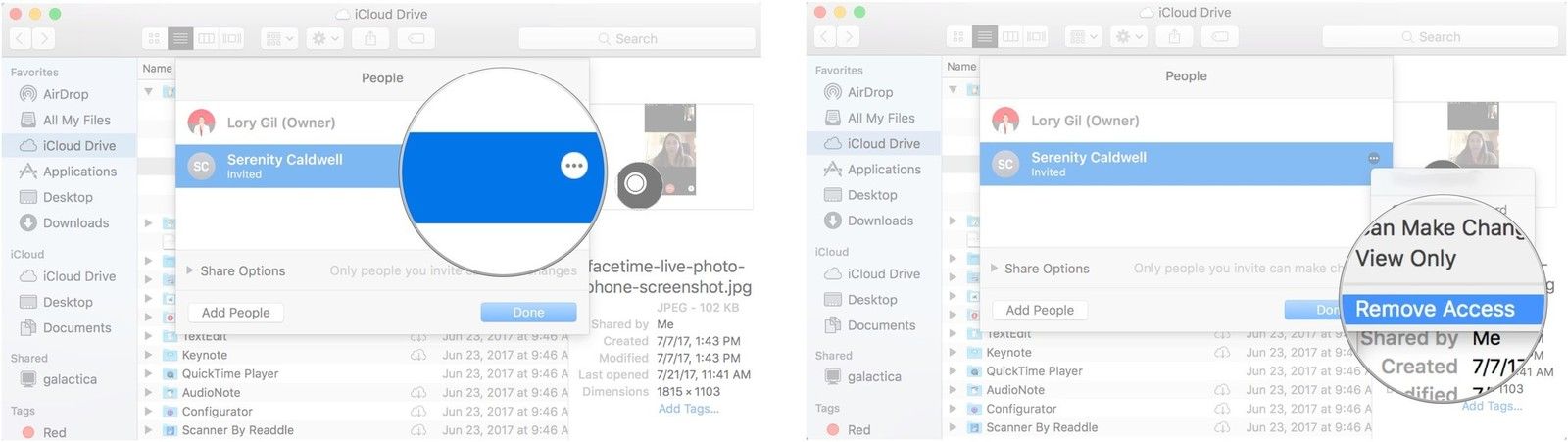 Нажмите кнопку «Далее», чтобы перейти к контакту, затем нажмите «Удалить доступ».