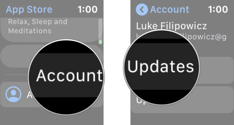 Нажмите учетную запись, а затем нажмите обновления.