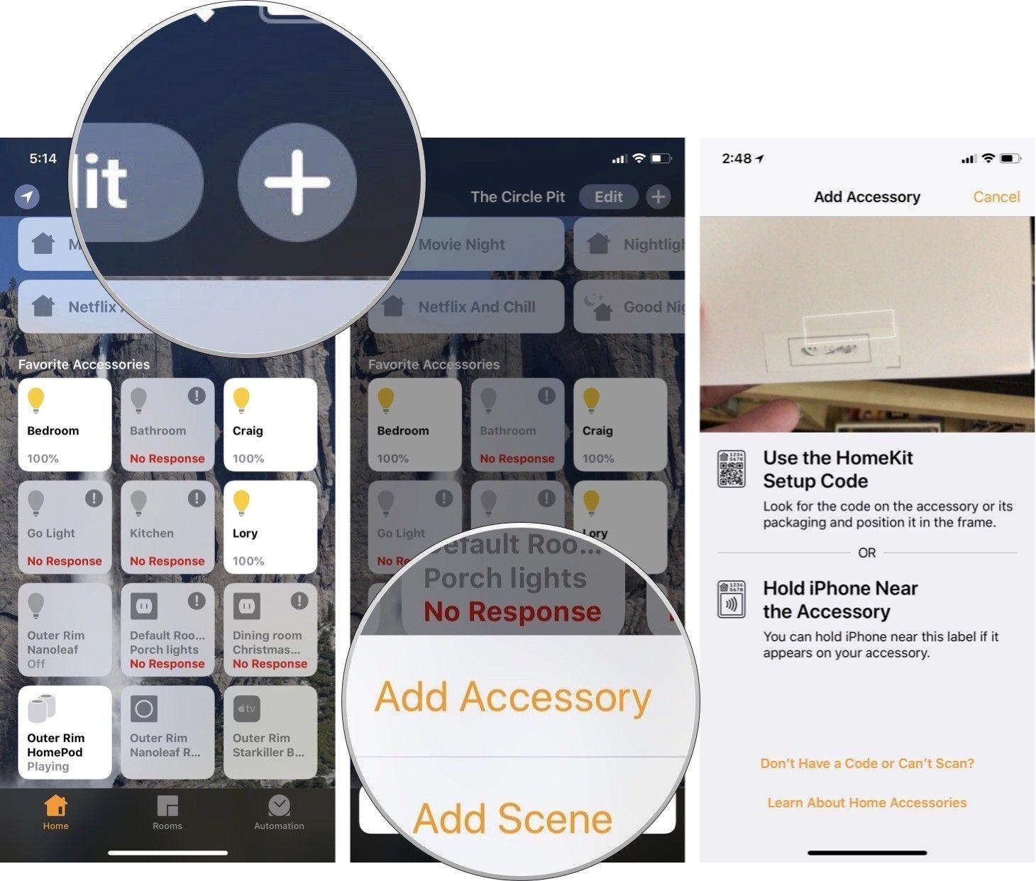 Нажмите кнопку «Добавить», затем нажмите «Добавить аксессуар», а затем отсканируйте 8- или 9-значный код.