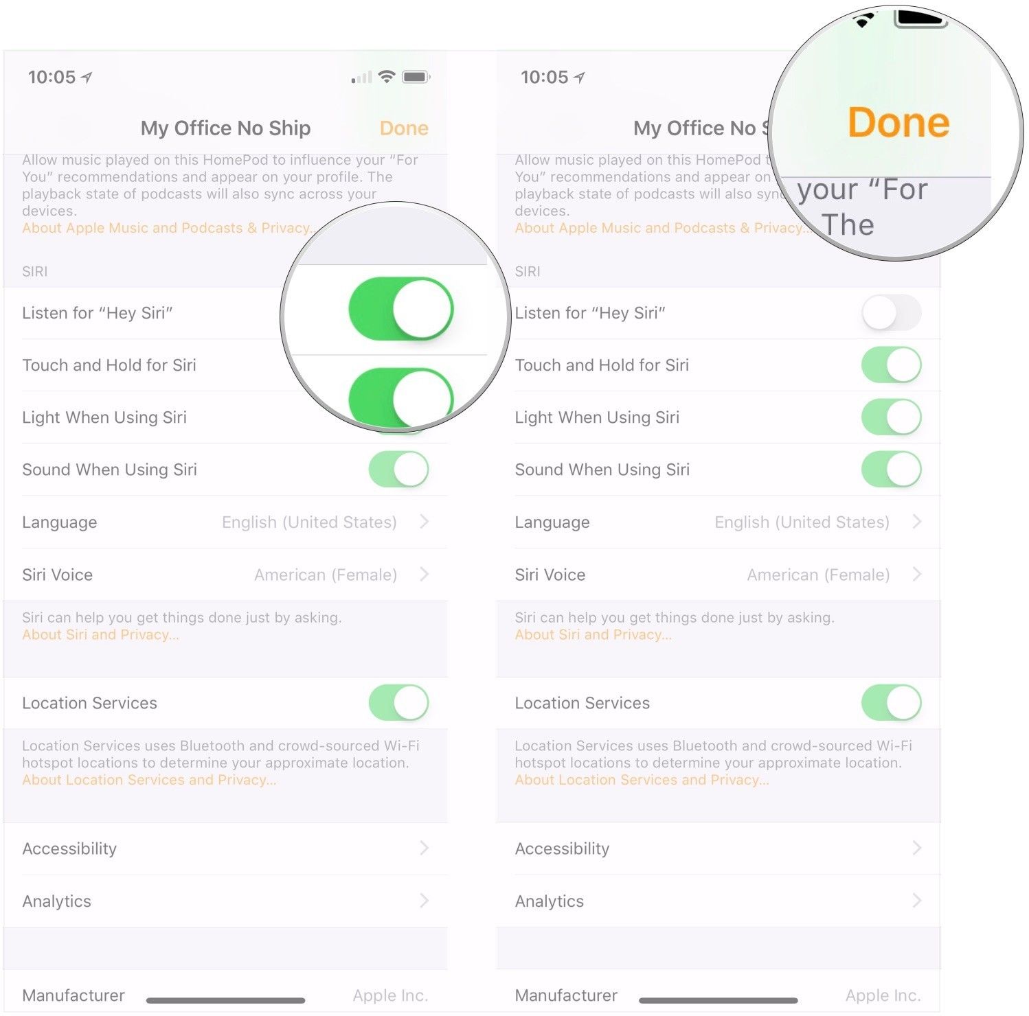 Выключи"Hey Siri", tap Done