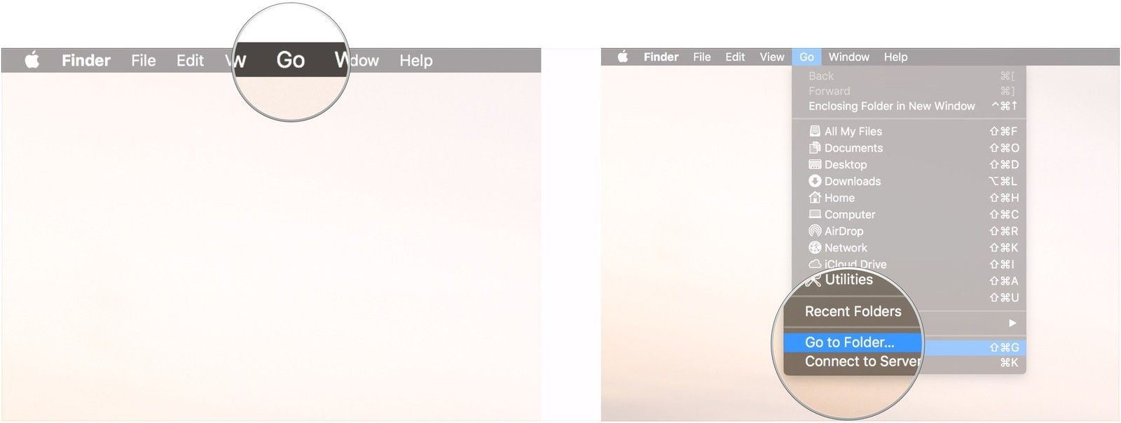 Нажмите Go, затем перейдите в папку