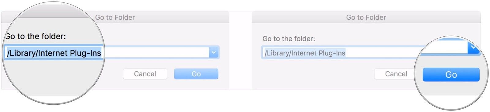 Перейдите в папку «Интернет-плагины», нажмите «Перейти»