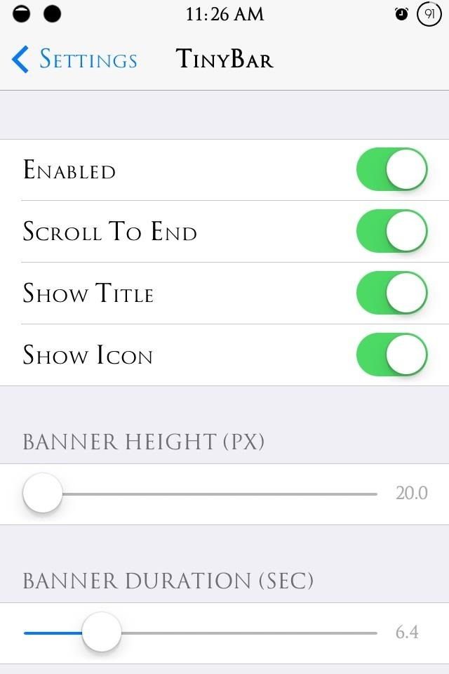 Уменьшите количество раздражающих баннерных предупреждений iOS 7 на вашем iPhone для маленьких прокручивающихся уведомлений