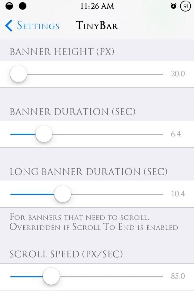 Уменьшите количество раздражающих баннерных предупреждений iOS 7 на вашем iPhone для маленьких прокручивающихся уведомлений
