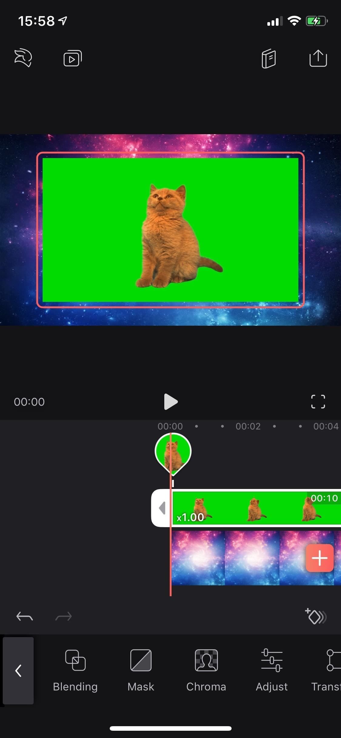 Замените фоновые изображения с помощью инструмента Chroma Key с зеленым экраном в Enlight Videoleap для iPhone