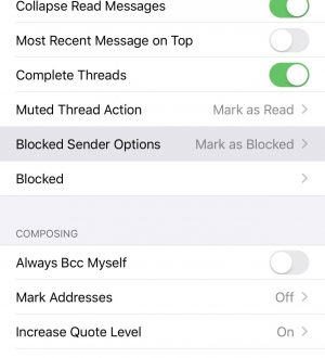 Блокировка контактов, спама и неизвестных отправителей в почтовом приложении iOS 13s, поэтому входящие электронные письма сразу попадают в корзину
