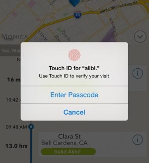 Подтвердите свое местоположение с помощью Touch ID, чтобы получить Алиби