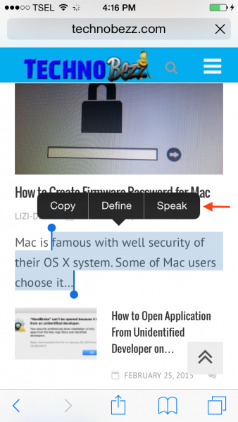 Как активировать текст в речь на iPhone iOS 8