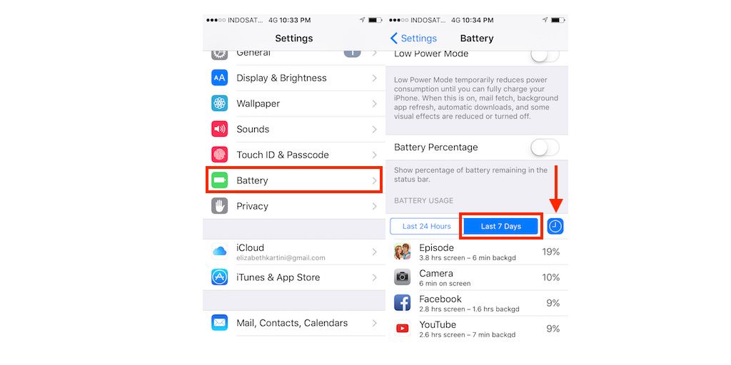 проверьте использование батареи