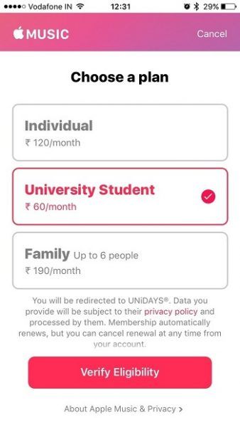 Членство в Apple Music для студентов