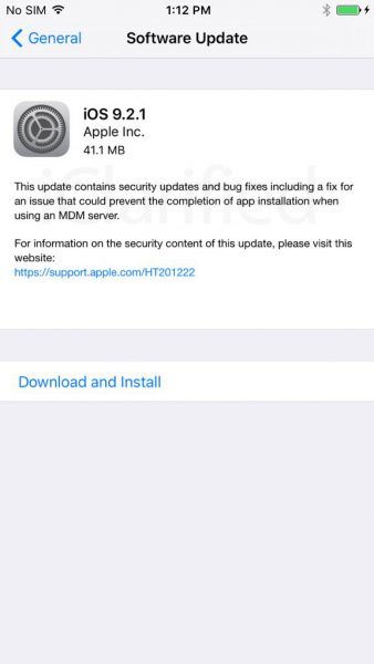 Apple выпустила iOS 9.2.1, содержащую улучшения безопасности и исправления ошибок