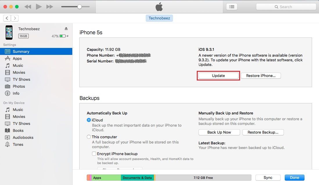 Обновление iOS iTunes